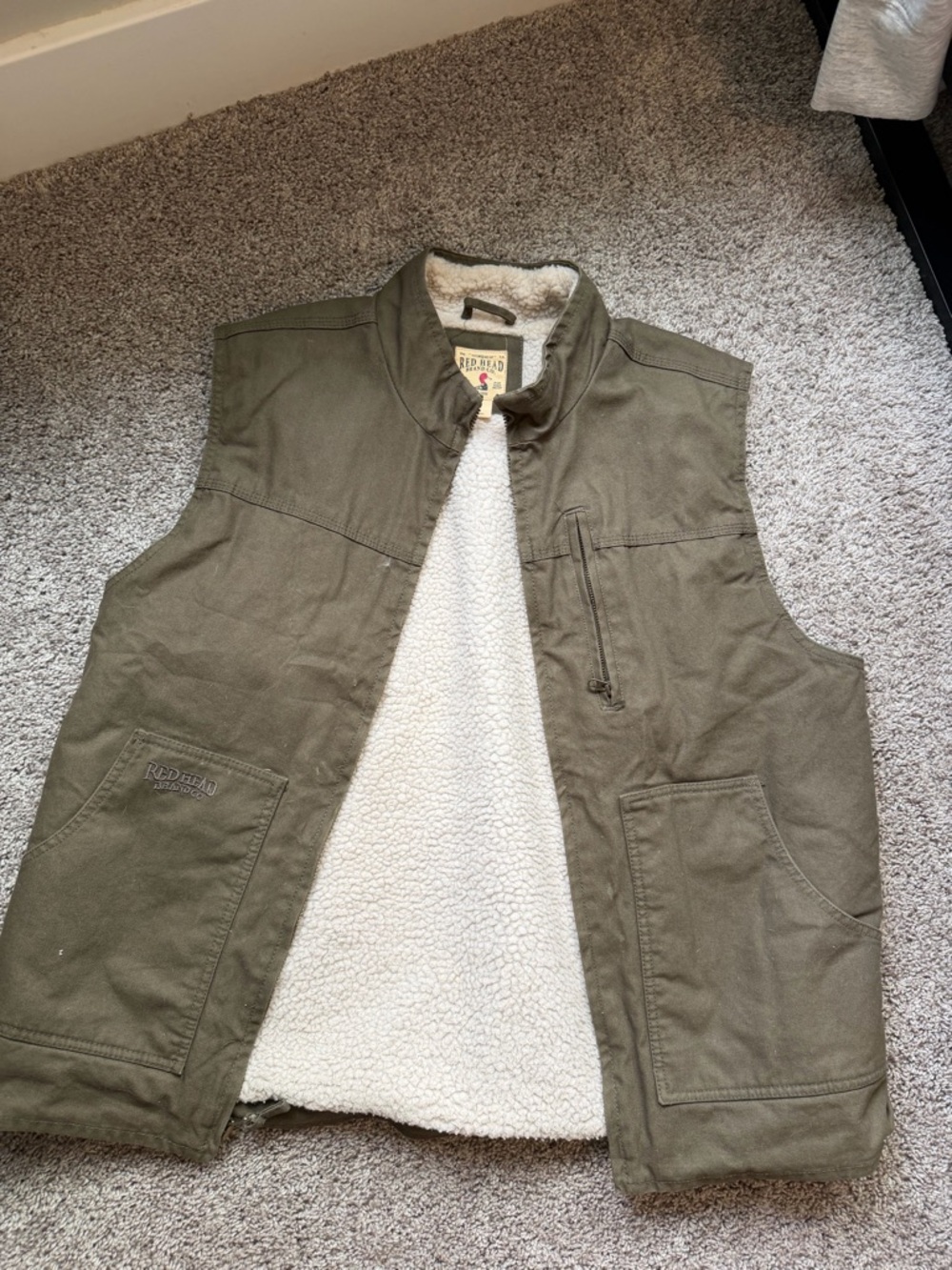 RedHead Olive Cotton Sherpa-Lined Men's Utility Vest